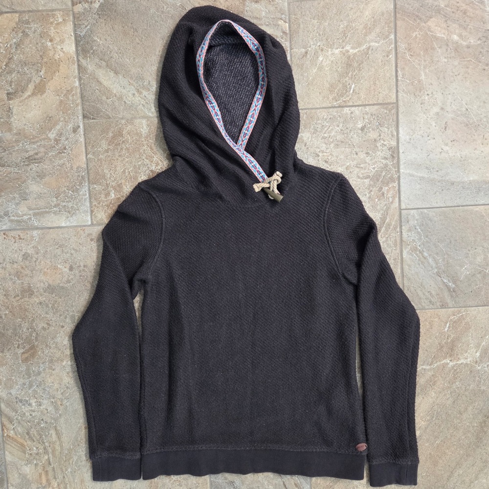 Roxy Womens‎ Waffle Knit Pullover Hoodie Charcoal Grey Trim Size Small Boho